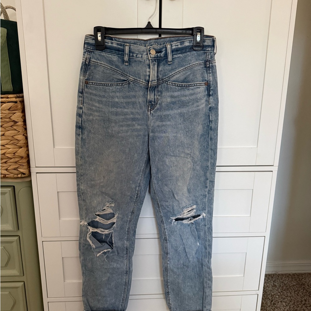 AE Light Blue Distressed Mom Jeans